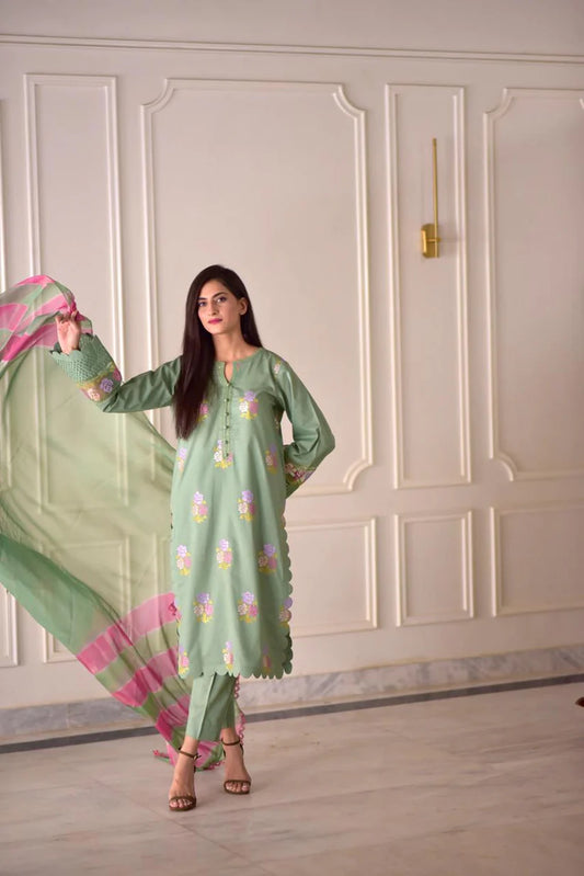 BLOSSOM COTTON LAWN 3pc STITCHED FOR GIRLS